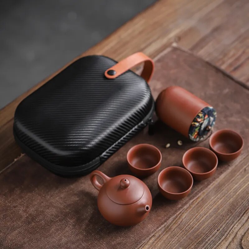 Tazas de té de arena púrpura, Juego de tetera portátil de cerámica, tazas de té Gaiwan para viajes al aire libre, taza de té para ceremonia, Buen regalo, juego de té Kung Fu