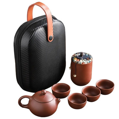 Lila Sand Teetassen Keramik Tragbare Teekanne Set Outdoor Reisen Gaiwan Teetassen Teezeremonie Teetasse Feines Geschenk Kung Fu Teeset