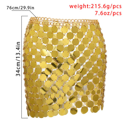 IngeSight.Z Shiny Plastics Sequins Belly Chain Disc Skirt for Women Sexy Waist Chain Dress Body jewelry Rave Festival Clothing