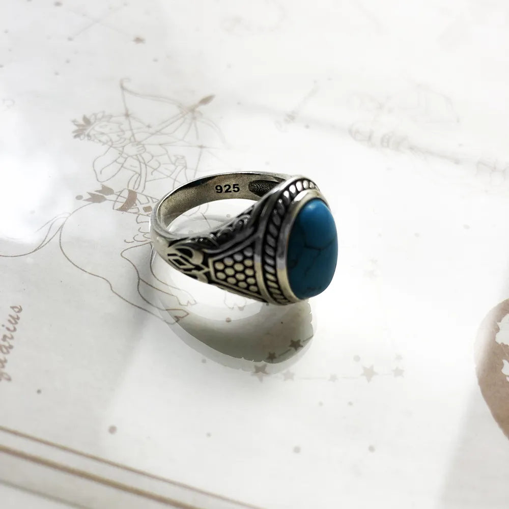 Personal Lucky Ring Oval Blue,Ethnic Fine Jewerly For Women Men  Autumn Energetic Gift In 925 Sterling Silver