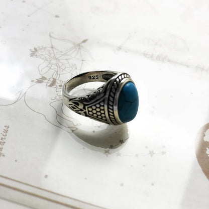 Anillo de la suerte personal azul ovalado, joyería fina étnica para mujeres y hombres, regalo energético de otoño en plata de ley 925