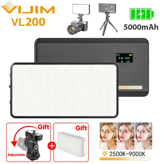 VIJIM Ulanzi VL200 LED-Videoleuchte mit weichem Diffusor, 360°-Kugelkopf, 5000 mAh, 2500–9000 K, Füllfeldlampe, Kameralicht für YouTube