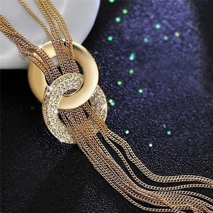 New Sale!! Female Sweater Accessories Round Circle Long Tassel Simple Style Shiny Gold Silver Color High Quality Chain Necklaces