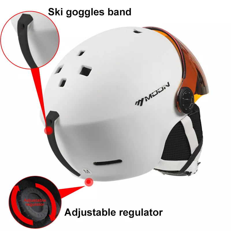 MOON Skihelm-Brille, integral geformter PC + EPS, hochwertiger Skihelm, Outdoor-Sport, Ski, Snowboard, Skateboard-Helme