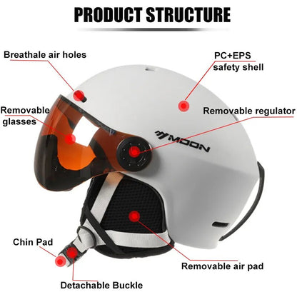 MOON Skihelm-Brille, integral geformter PC + EPS, hochwertiger Skihelm, Outdoor-Sport, Ski, Snowboard, Skateboard-Helme