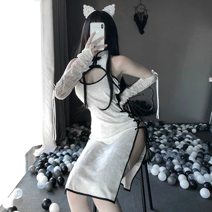 Sexy Lingerie Anime Cosplay Costumes Sleepwear Dress Women Lace Outfit Fancy Slim Fit Open Chest Uniform Sexy Cheongsam