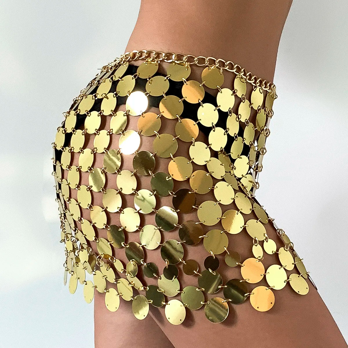 IngeSight.Z-falda de disco con cadena para el vientre, lentejuelas de plástico brillante, vestido Sexy con cadena en la cintura, joyería para el cuerpo, ropa para fiesta Rave