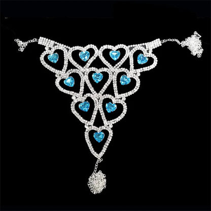 Fashion Bikini Heart Body Jewelry for Women Lingerie Chain Bling New Rhinestone Harness Sexy Bra Thong 2pcs/Set Wholesale