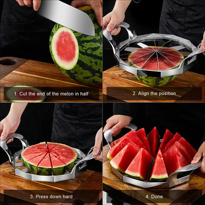 Watermelon Slicer With Handle Full Body Stainless Steel Fruit Cutter Kitchen Utensils Gadget for WaterMelon Cantaloup Melon