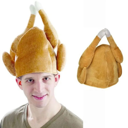 New Plush Roasted Thanksgiving Turkey Hat Novelty Cooked Chicken Bird Secret Santa Fancy Costume Dress Up Party