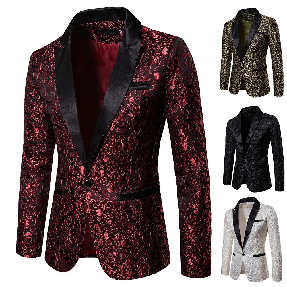 Traje de vestir de fiesta floral para hombre, elegante chaqueta de cena, chaqueta de boda, esmoquin de graduación