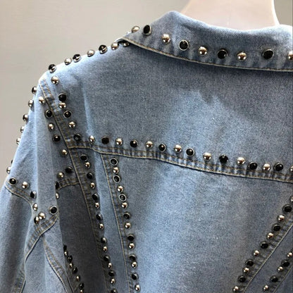 Weibliche Oberbekleidung Mode Mit Nieten Diamant Denim Jacke Frauen Kleidung Kurze Schlanke Unregelmäßige Denim Mantel Frauen Chaqueta De Mezclilla