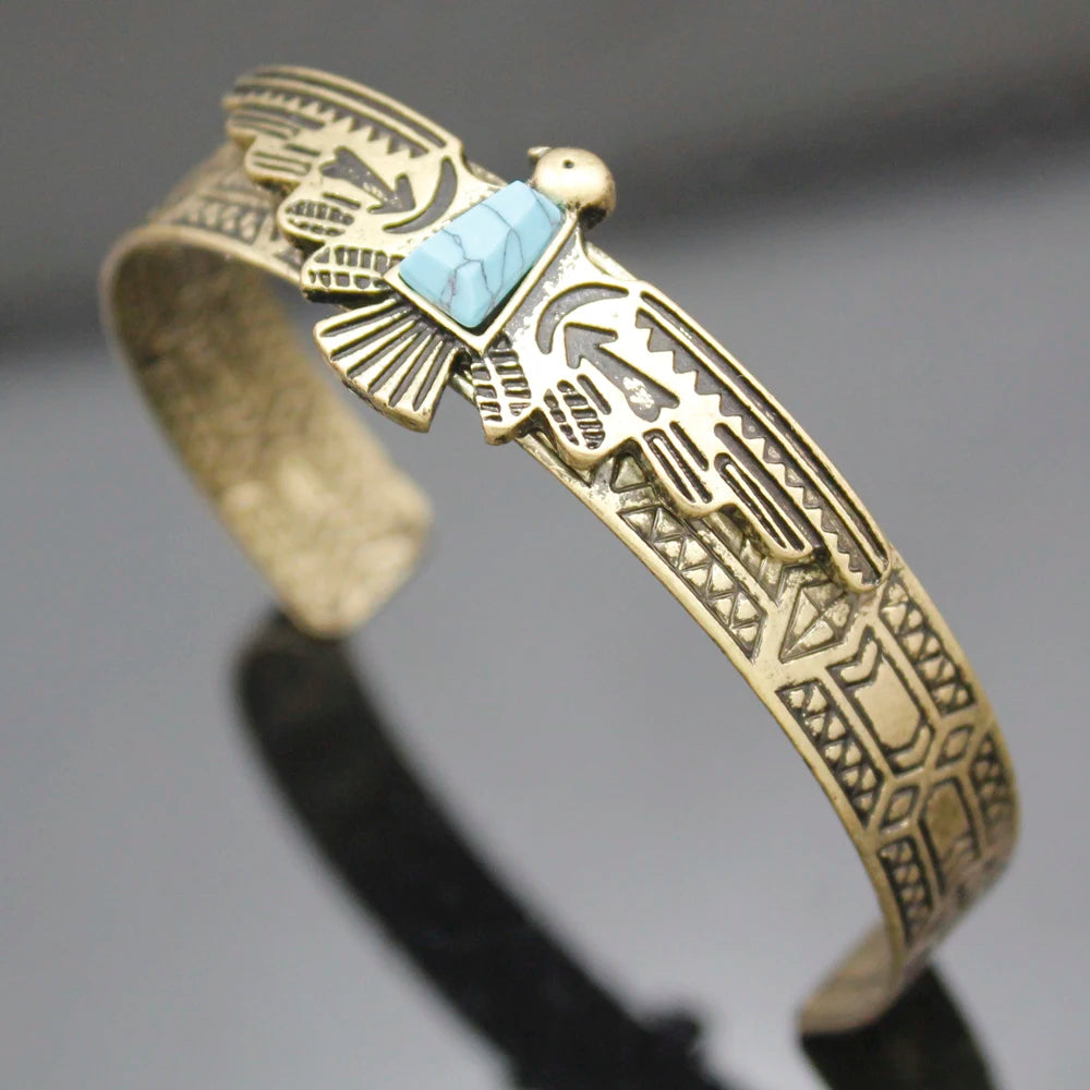 Vintage Gold Silver Plated Tribal Antique Carve Eagle Bracelets For Women Bangles Pulseiras Cuff Fashion Men Jewelry Accessories