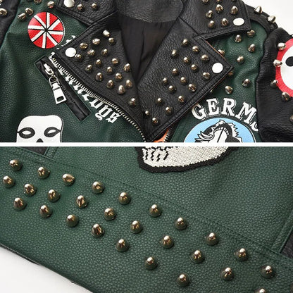 Spring Skull Pattern Graffiti Short Leather Jackets For Punk Women Rivet Slim Streetwear Motorcycle Jackets Coat