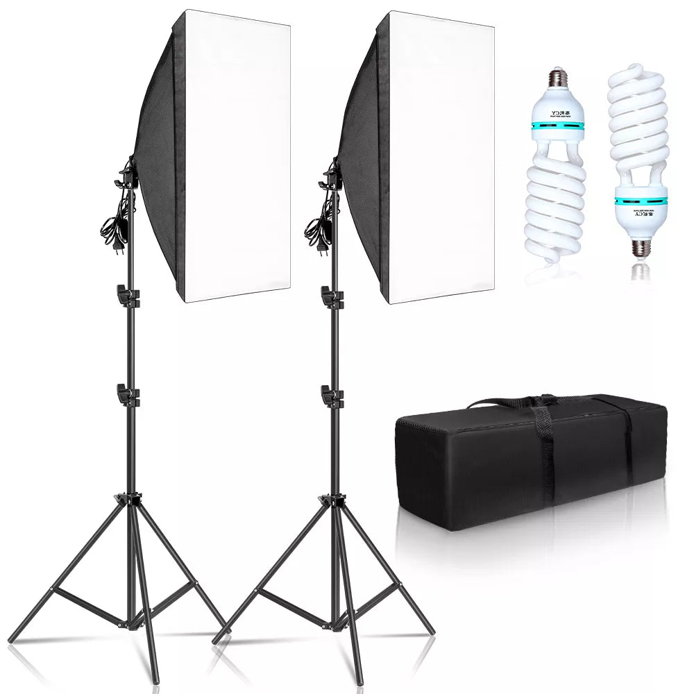 Kits de iluminación Softbox para fotografía, sistema de luz profesional con bombillas fotográficas E27, equipo de estudio fotográfico, 50x70CM