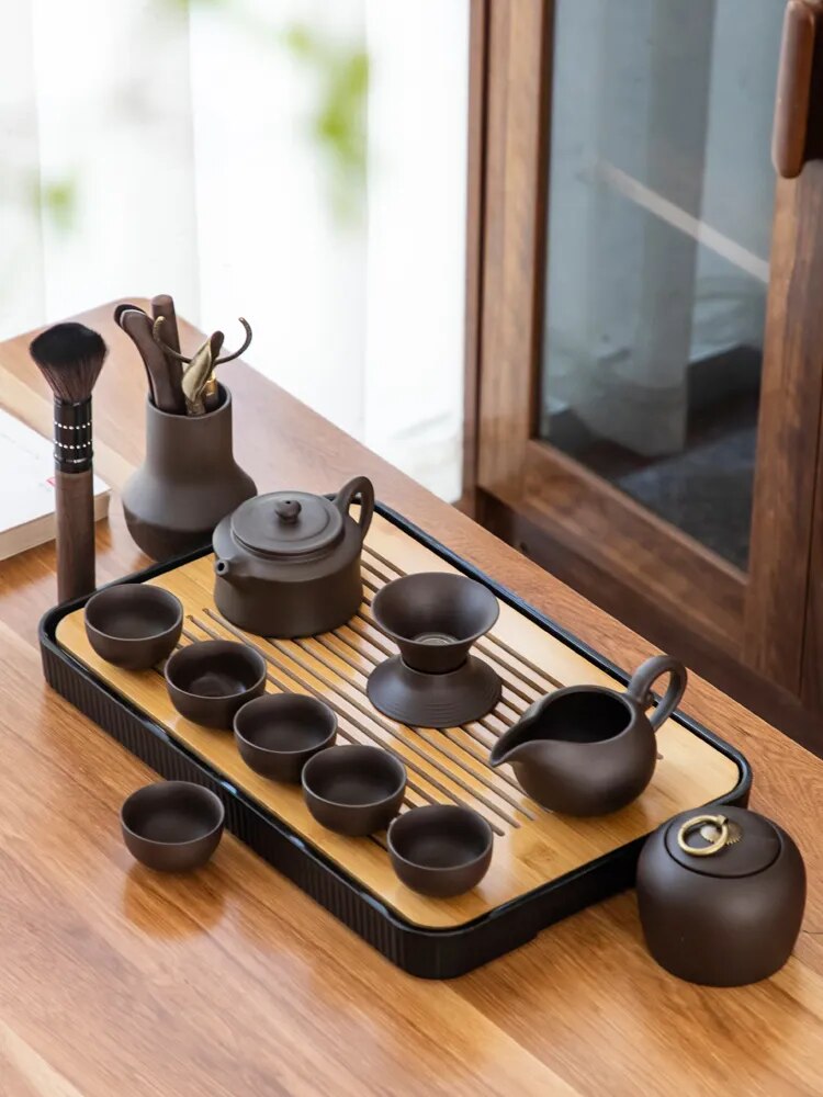 Lila Ton Tee-Set Luxus Chinesischen Reise Kreative Tragbare Kung Fu Teekanne und Tasse Set Porzellan Teteras Haushalts Produkte 50