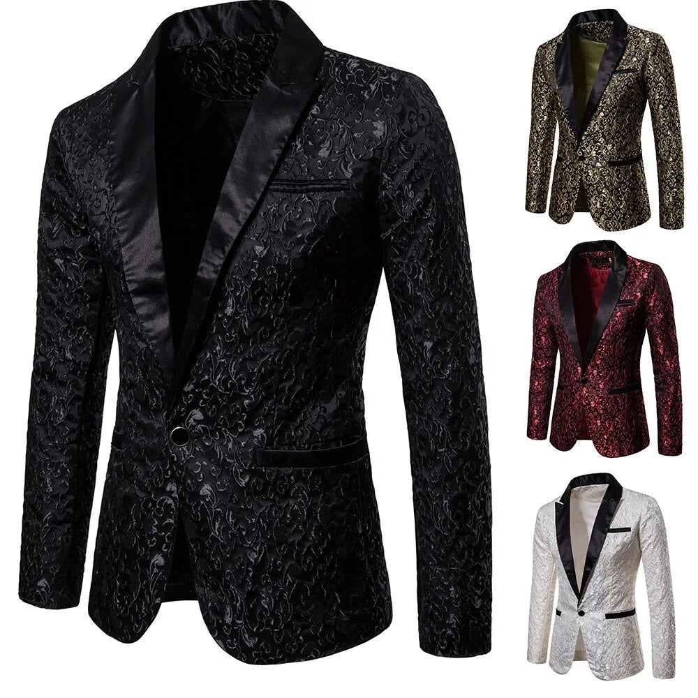 Herren-Party-Anzug mit Blumenmuster, stilvoller Smoking, Hochzeits-Blazer, Abschlussball-Smoking