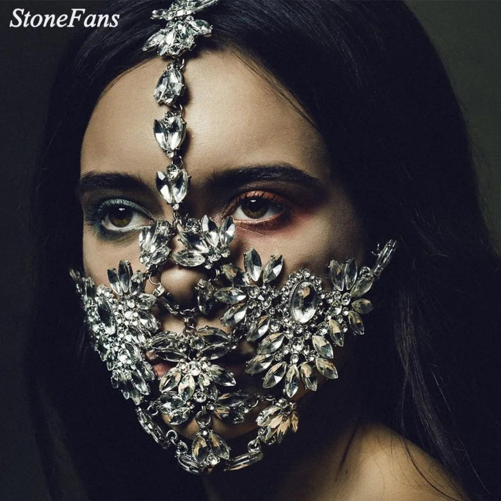 Wanita StoneFans Designer Party Kristall Blume Strass Maske Maskerade Schmuck Dekorative Luxus Maske für Gesichtsdesign Frauen Geschenke