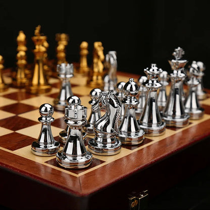 Professional Chess Pieces International Wooden Chessboard Folding Metal Chess Pieces Set Children Aldult Decor with Gift Box