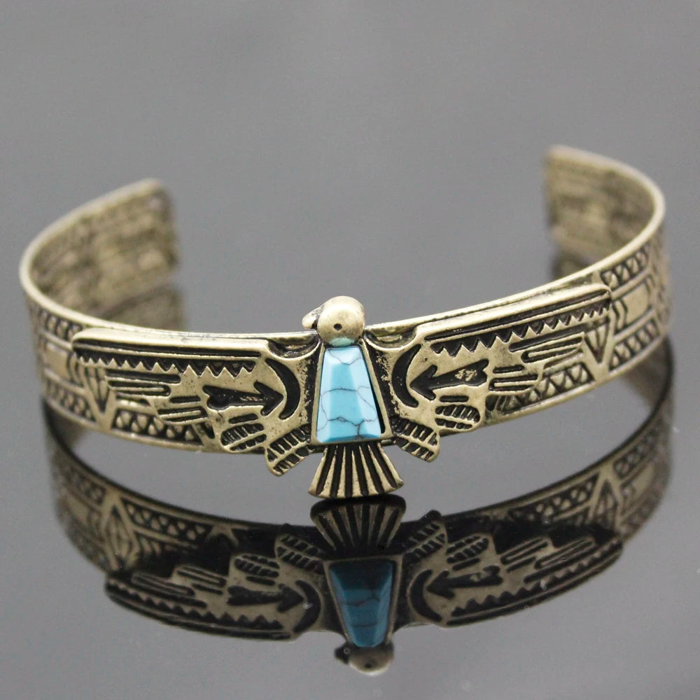 Vintage Gold Silver Plated Tribal Antique Carve Eagle Bracelets For Women Bangles Pulseiras Cuff Fashion Men Jewelry Accessories