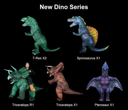 Nuevo inflable Dino t-rex Spinosaurus Pterosaur Triceratops adulto Velociraptor disfraz mascota Cosplay Halloween mujer hombre chico