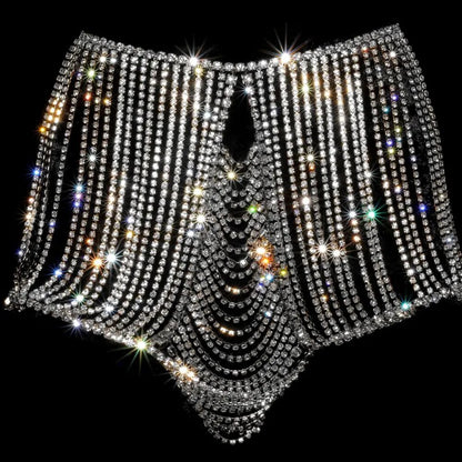 Stonefans Bling Bikini Kristall Höschen Tanga für Frauen Schmuck Strass Dessous Unterwäsche Luxus Körperkette Nachtclub Disco 