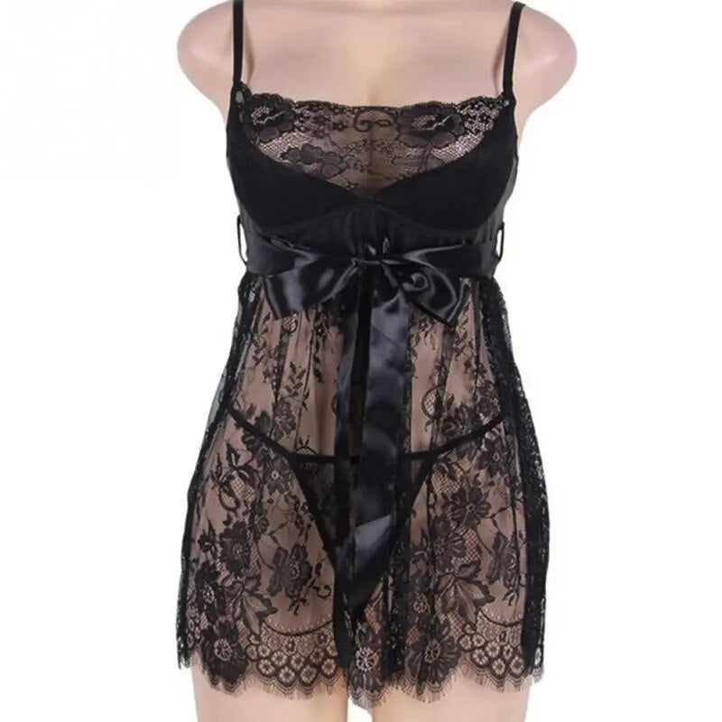 Hot  Lace Hollow Pajamas Sexy Plus Size Lingerie Women Sexy Mujer Sexi Babydoll Lingerie Costume Plus Size S-5XL