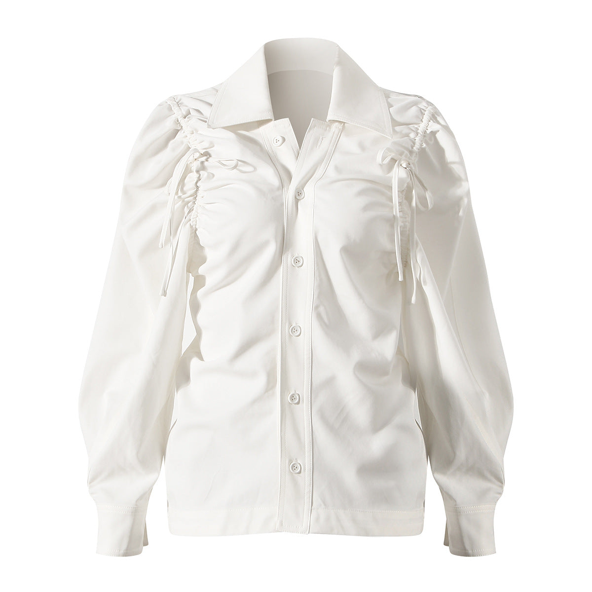 Camisa blanca personalizada para mujer, Top adelgazante elegante, manga larga con cordón, camisa que combina con todo a la moda para mujer