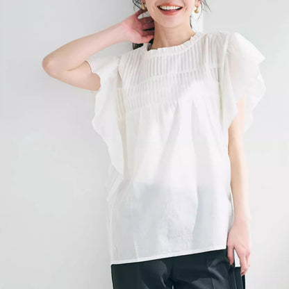 Summer Ruffled Short Sleeve Shirt Women Small High Sense Loose Fitting Pure Cotton Top Ethereal Design