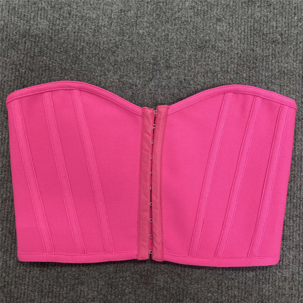 Damenbekleidung, sexy Tube-Top, ausgestelltes, verkürztes Korsett mit Stäbchen, schulterfrei, taillierte Taille, schmale Passform, Bandage, kleines Top