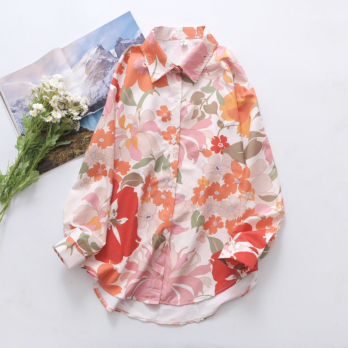 Women Collared Floral Print Loose Collared Shirt