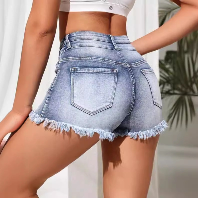 Zerrissene Burr Damen Jeans Hohe Taille Persönlichkeit Alle Passenden Denim Shorts