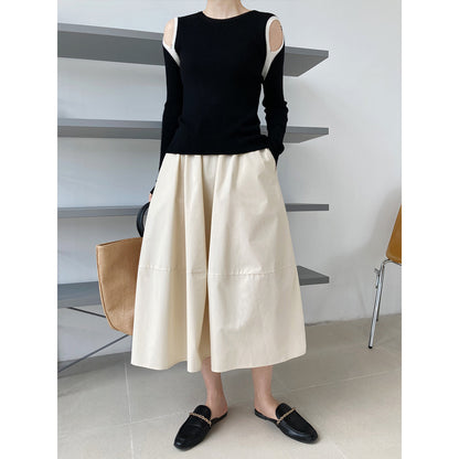 Autumn High Waist Slimming Puffy A line Dress Skirt Elastic Waist Mid Length Big Hem Umbrella Skirt