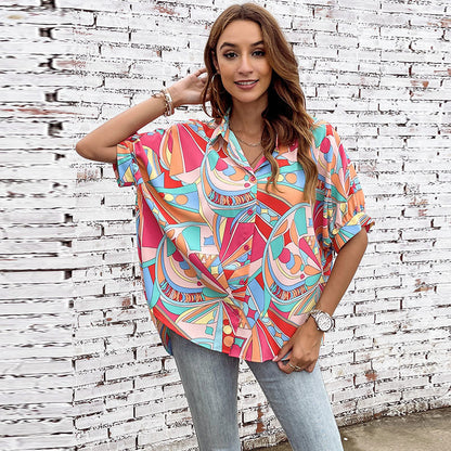 Camisa estampada para mujer, blusa informal holgada de longitud media para primavera y verano