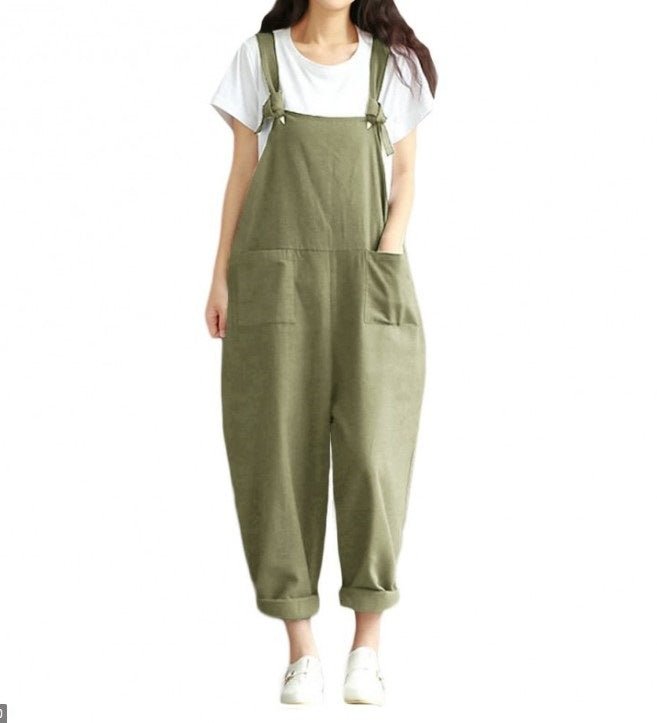 Spring Summer Women Clothing Artistic Cotton Linen Suspender Casual Trousers Jumpsuit