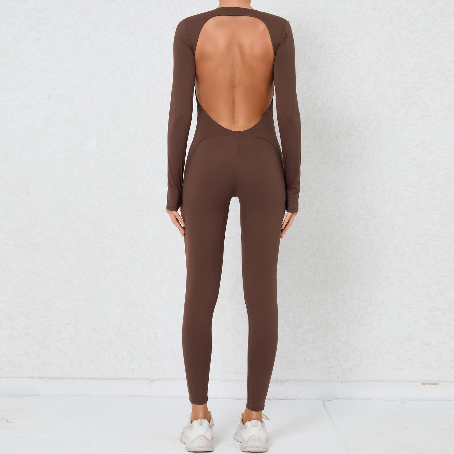 Finger Suit Sexy Backless Nude Feel Long Sleeve Yoga Jumpsuit High Strength Fitness Sports One Piece Tights