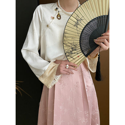 Misty Rain in Southern Chinese Jacquard Sequ Chinese Knot Button Shirt Early Spring