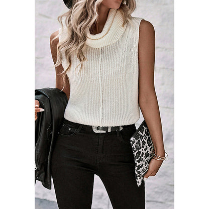 Summer Sleeveless Pullover Turtleneck Sweater Women Loose Outer Wear Solid Color Knitted Vest Women