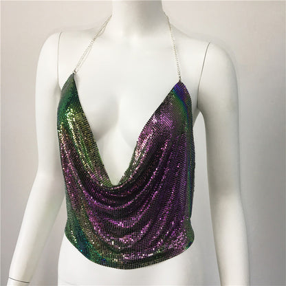 Sexy Women Metal Sequ Top Sexy Nightclub Party Sexy Top Sequin Sling