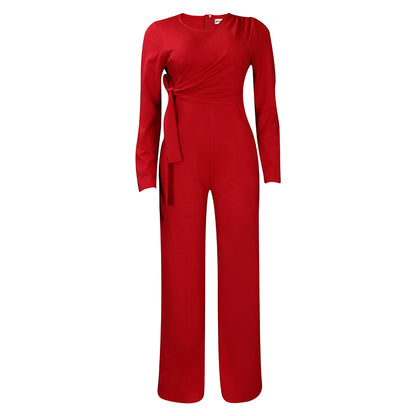 Women Clothing Autumn Winter Long Sleeve Solid Color Casual Wide Leg Outer Jumpsuit