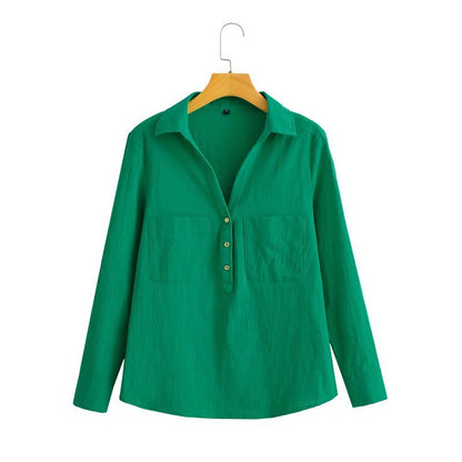 Summer New Three-Color Slub Cotton Long-Sleeved Shirt Mid-Length Pullover Top