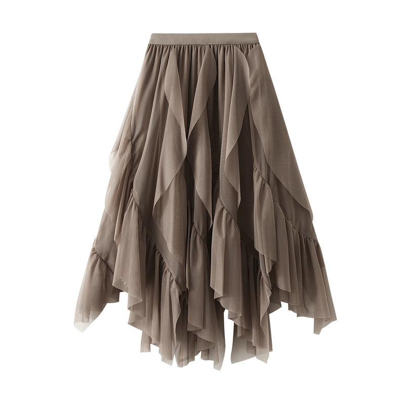 Ruffled Veil Skirt Skirt Women Spring High Waist Petite Tulle Skirt Maxi