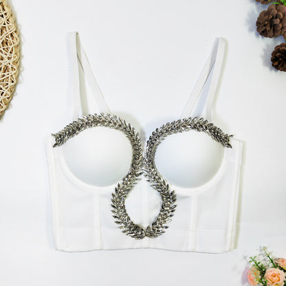 Source Leaves Rhinestone Chain Wrapped Chest Outer Wear Annual Meeting High Sense Boning Corset Camisole