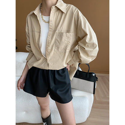 Oubo False Two Piece Patchwork Loose Shirt Early Autumn