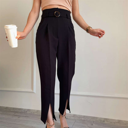 Summer Slim Leg Split Work Pant Cropped Pants Casual Women Pants Office Work Pant