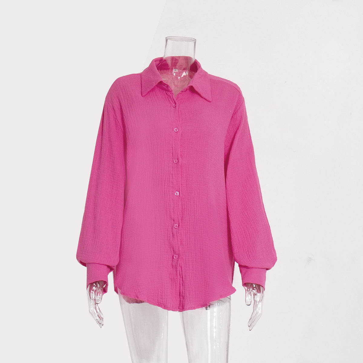 Pure Cotton Crepe Shirt Comfort Loose Elegant Polo Shirt in Spring