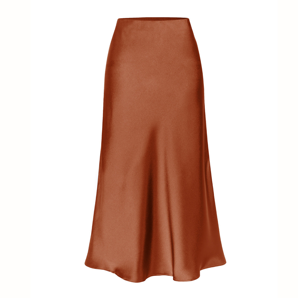 Satin Skirt Elastic High Waist Solid Color Slit Midi Skirt Women Clothing