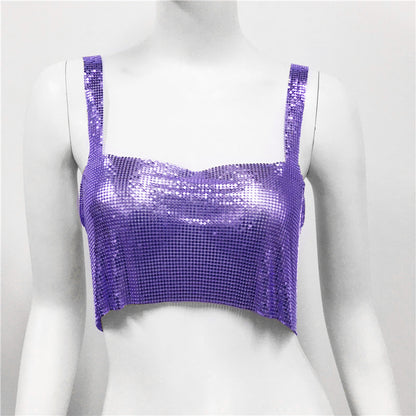 Women Clothing Metal Sequ Vest Sexy Party Nightclub Sweet Spicy Sequin Sling