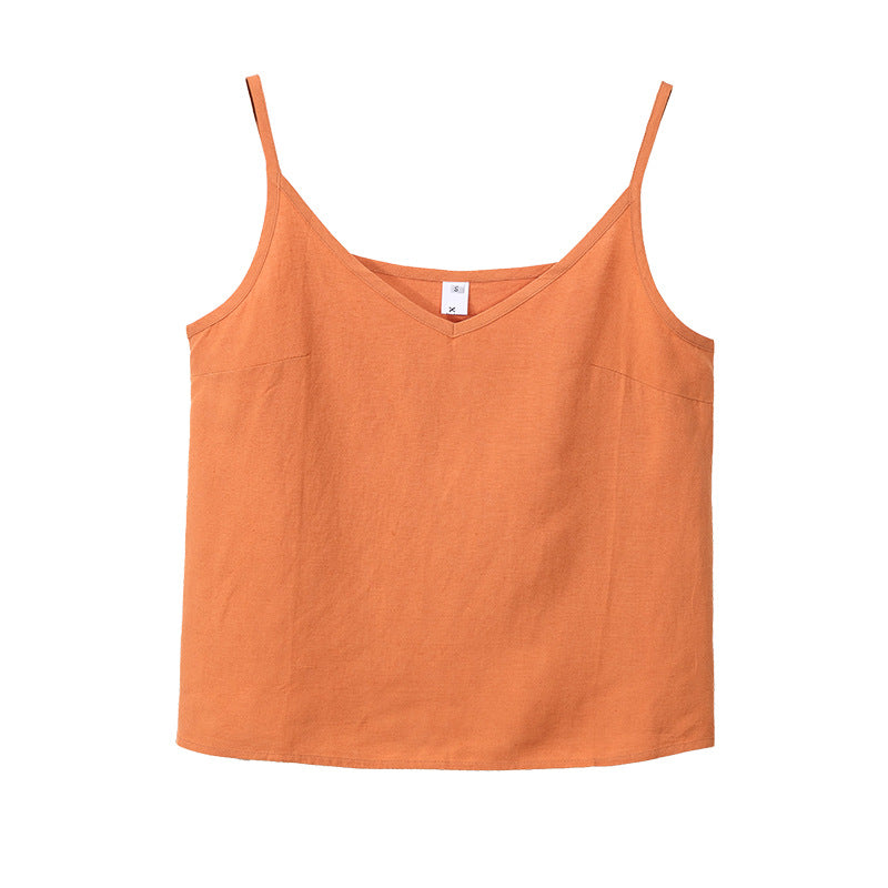 Camisola de ramio para mujer, ropa interior de primavera y verano, base de lino y algodón, nicho que se puede usar con cuello redondo, sin mangas, top de lino y algodón