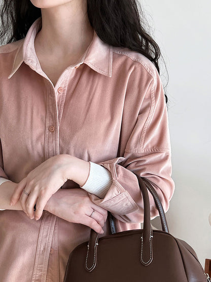 Camisa de pana de tela lijada gruesa minimalista japonesa para mujer, ropa interior de Otoño Invierno, vestido ajustado, camisa